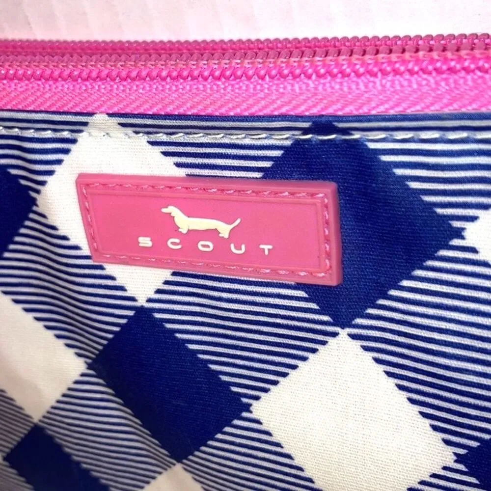 SCOUT Clutch Wristlet Zip Bag Blue and Pink Gingham Checkered 8 x 4.5 inches